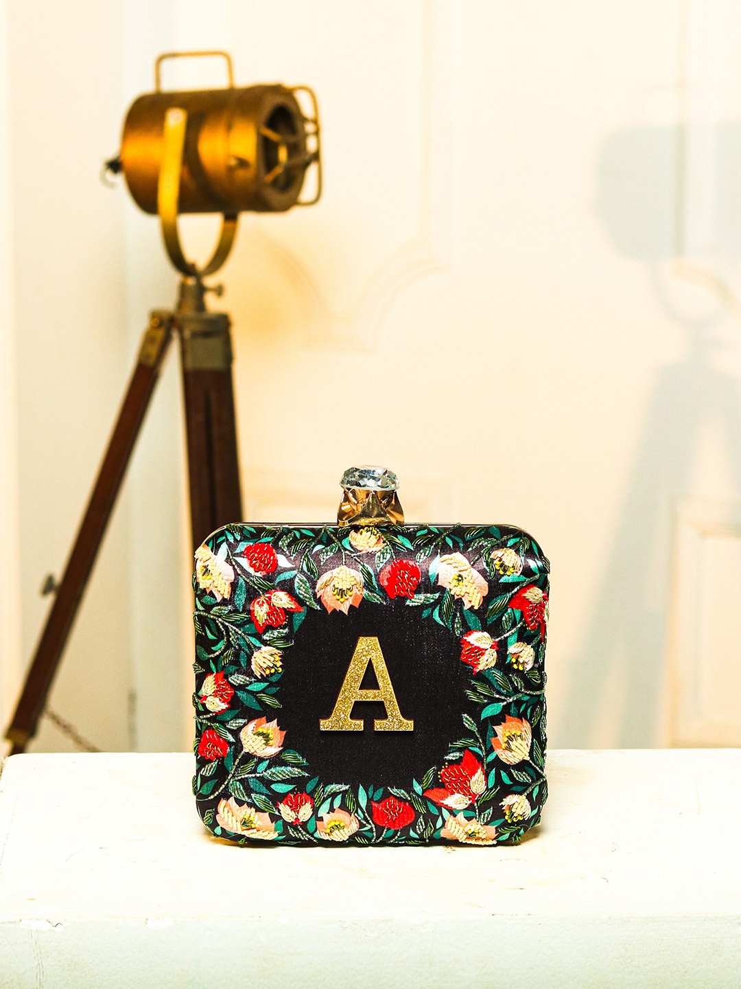 

NR By Nidhi Rathi Black & Red Embellished Embroidered Box Clutch