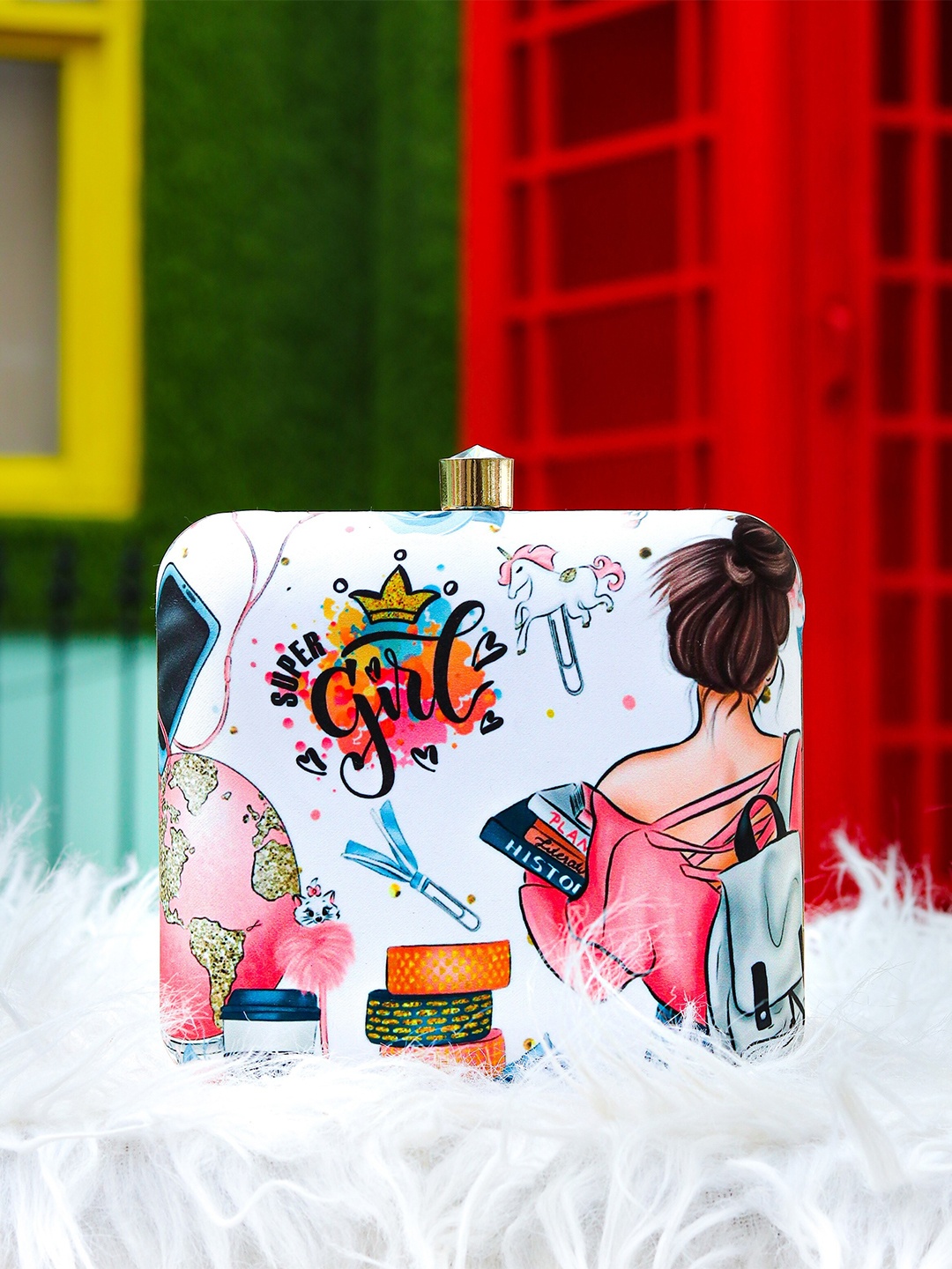 

NR By Nidhi Rathi Women White & Pink Printed Box Clutch