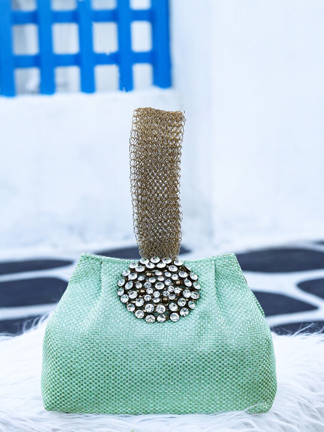 

NR By Nidhi Rathi Green Embellished Embellished Purse Clutch