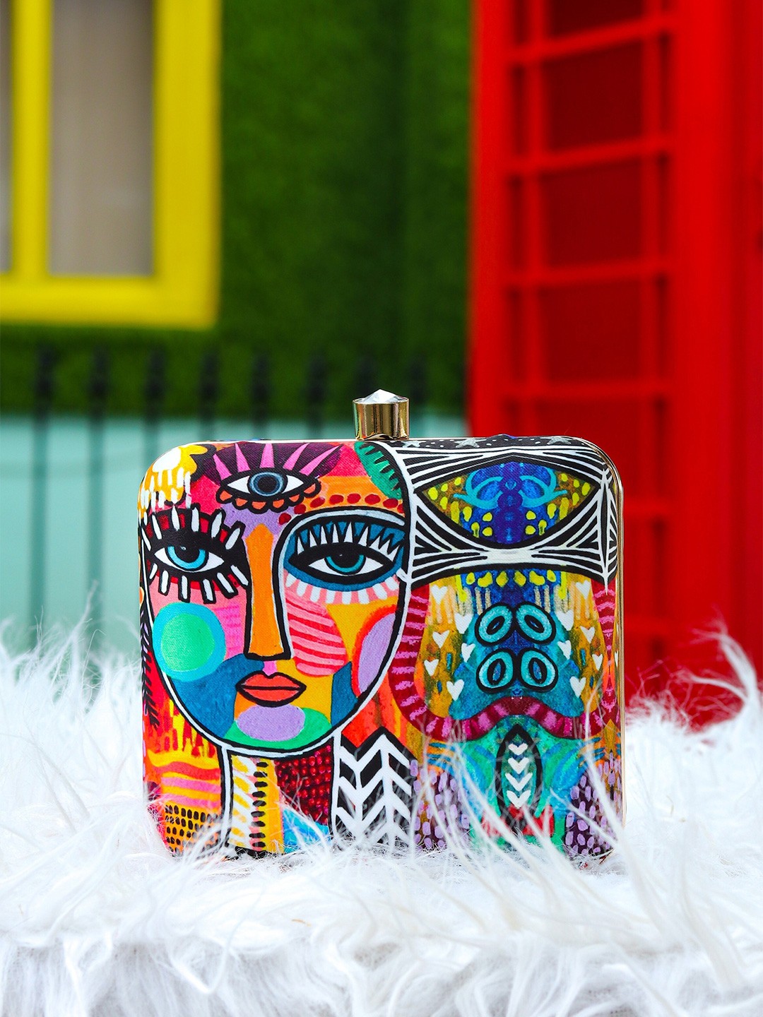 

NR By Nidhi Rathi Blue & Pink Printed Box Clutch