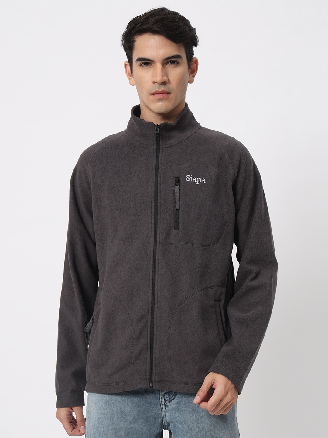 

SIAPA Men Grey Fleece Lightweight Outdoor Bomber Jacket