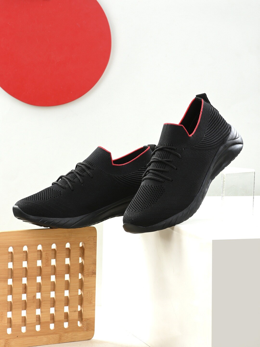 

Mast & Harbour Men Black Mesh Running Non-Marking Shoes