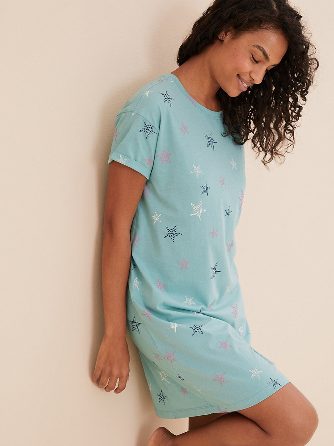 

Marks & Spencer Sea Green Printed Pure Cotton Nightdress