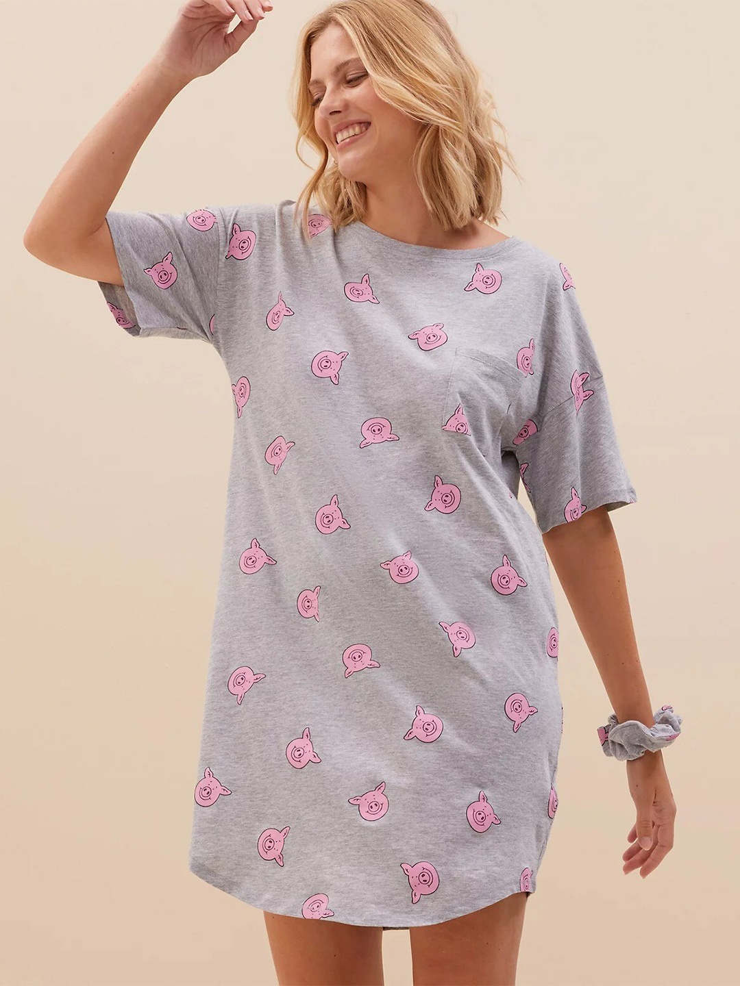 

Marks & Spencer Women Grey Printed Nightdress