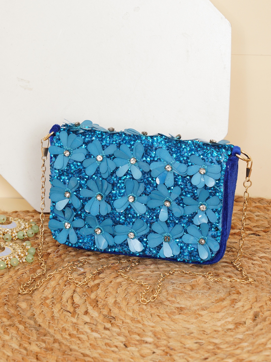 

FABBHUE Green Embellished Purse Clutch, Blue