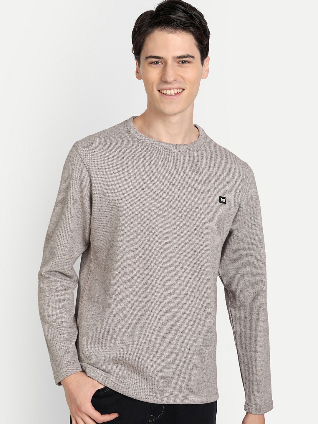 

SIAPA Men Grey Solid Cotton Sweatshirt