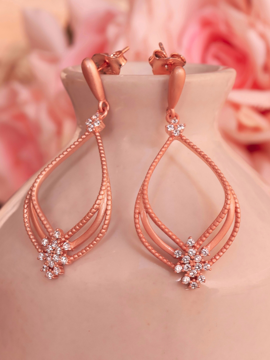 

SILBERRY Rose Gold Contemporary Rose Gold-Plated Drop Earrings