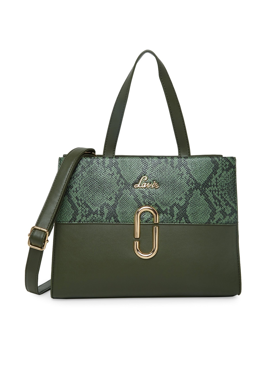 

Lavie Green Animal Printed Structured Satchel