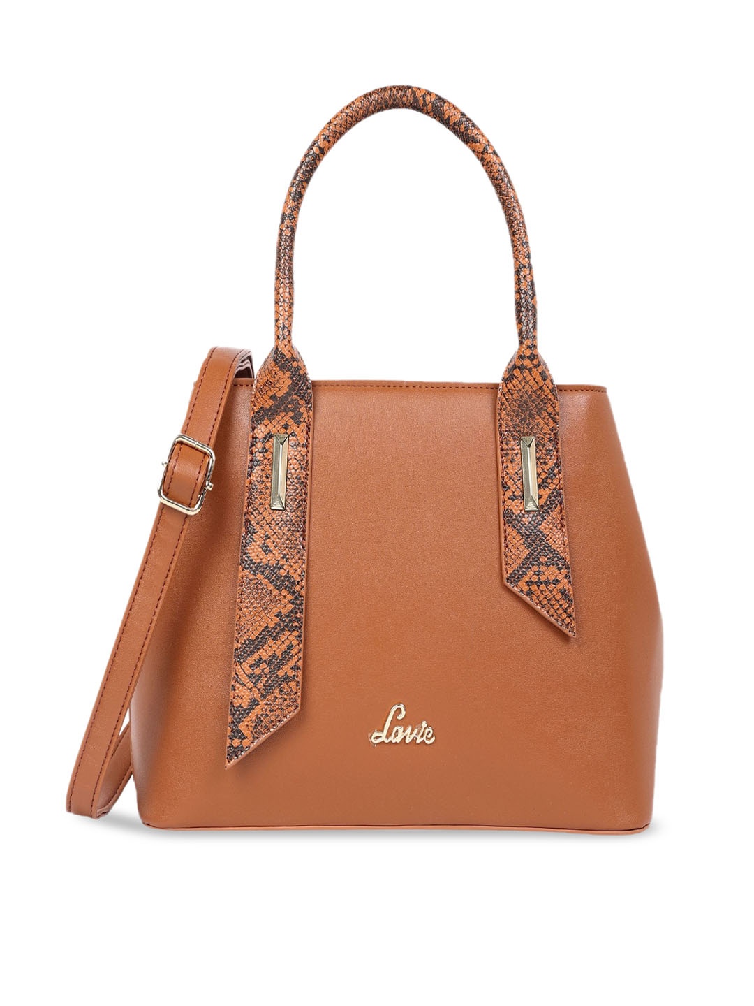 Lavie Brown Animal Textured Shopper Shoulder Bag with Tasselled