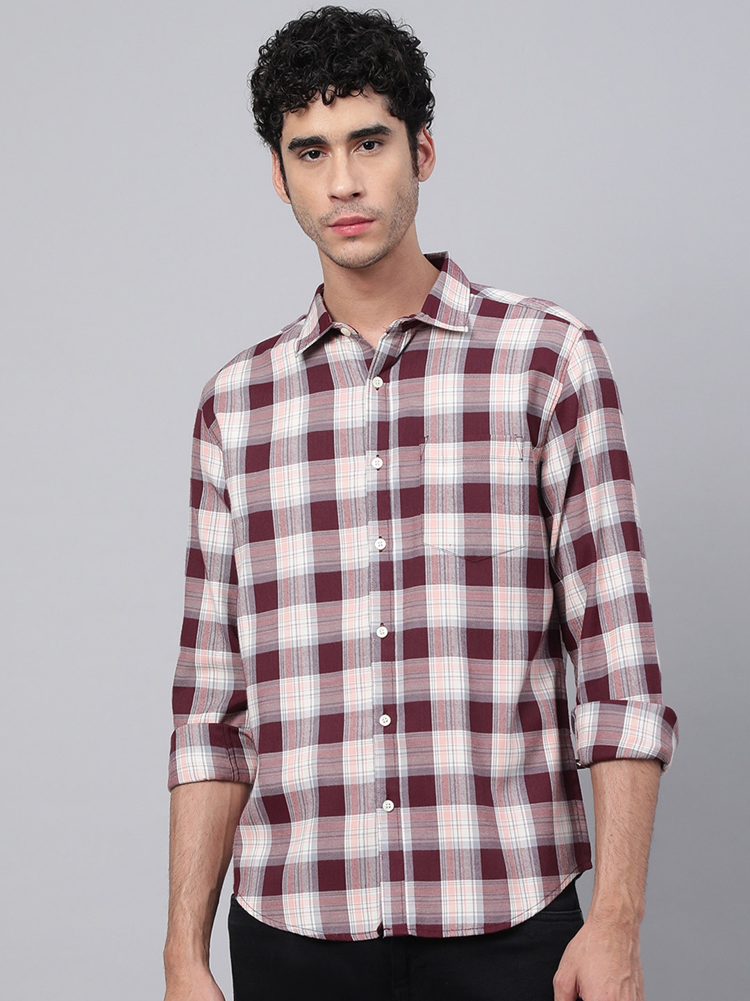 

VEIRDO Men Maroon Tartan Checks Checked Casual Shirt