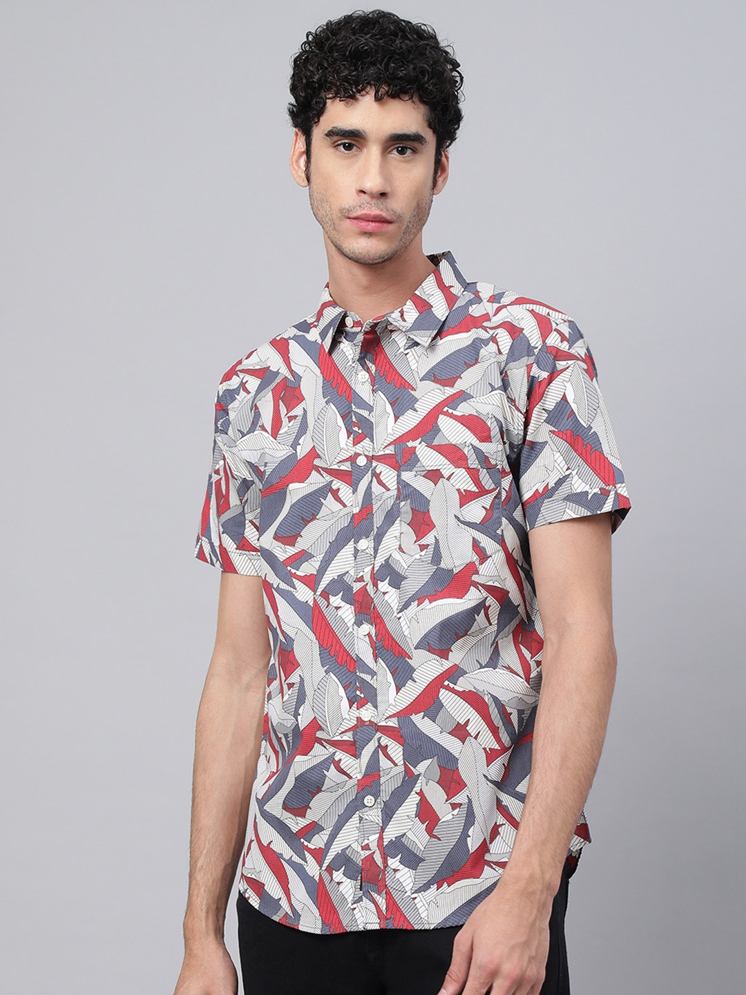 

VEIRDO Printed Casual Shirt, Grey