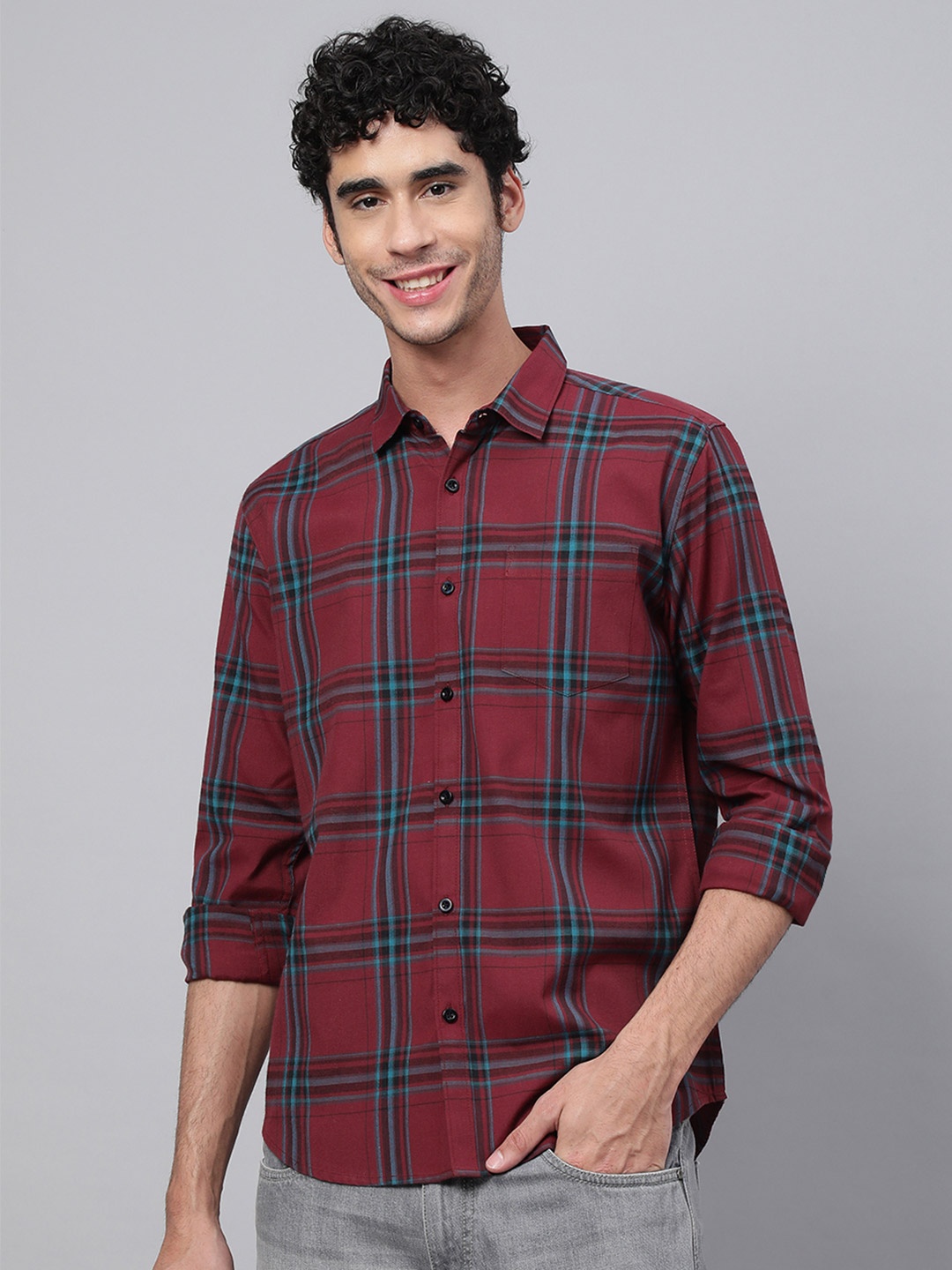 

VEIRDO Men Maroon Tartan Checks Checked Casual Shirt