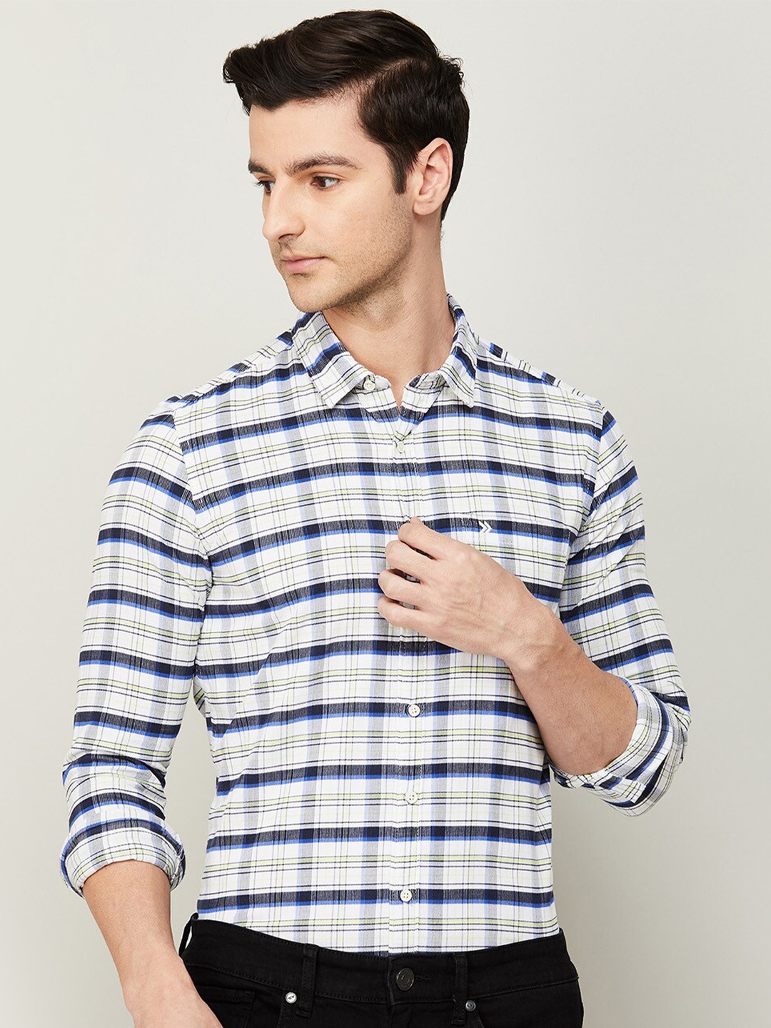 

Bossini Men Checked Cotton Casual Shirt, White
