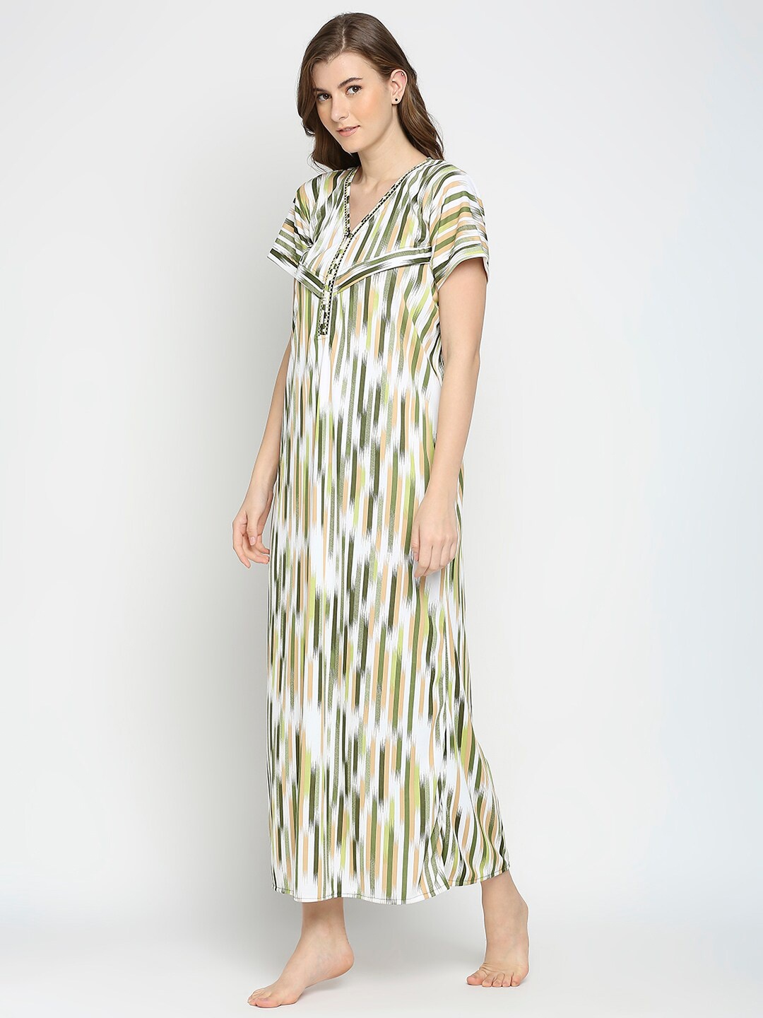 

Pretty Awesome Women White Printed Maternity Maxi Nightdress