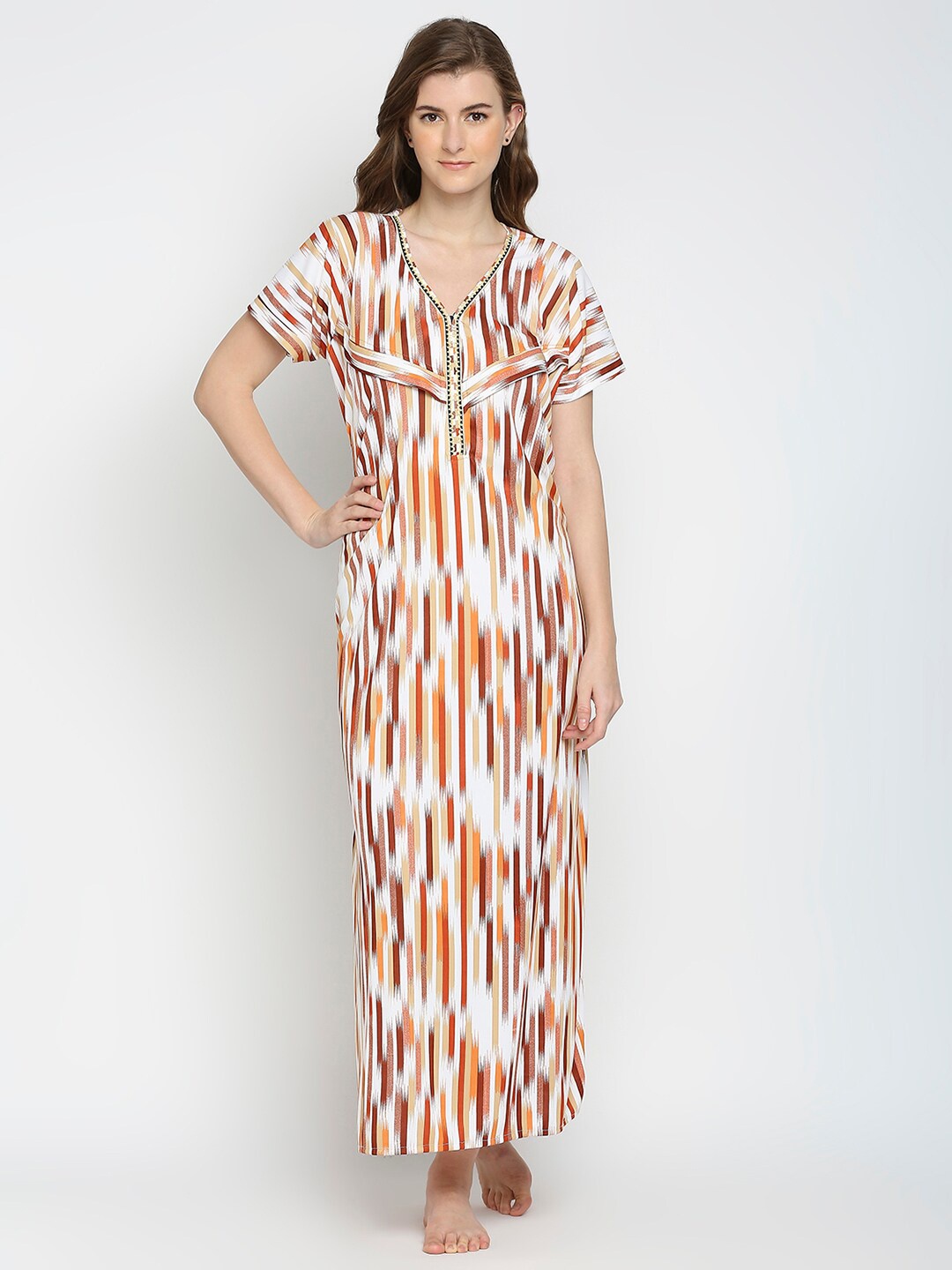 

Pretty Awesome Women White Printed Maternity Maxi Nightdress