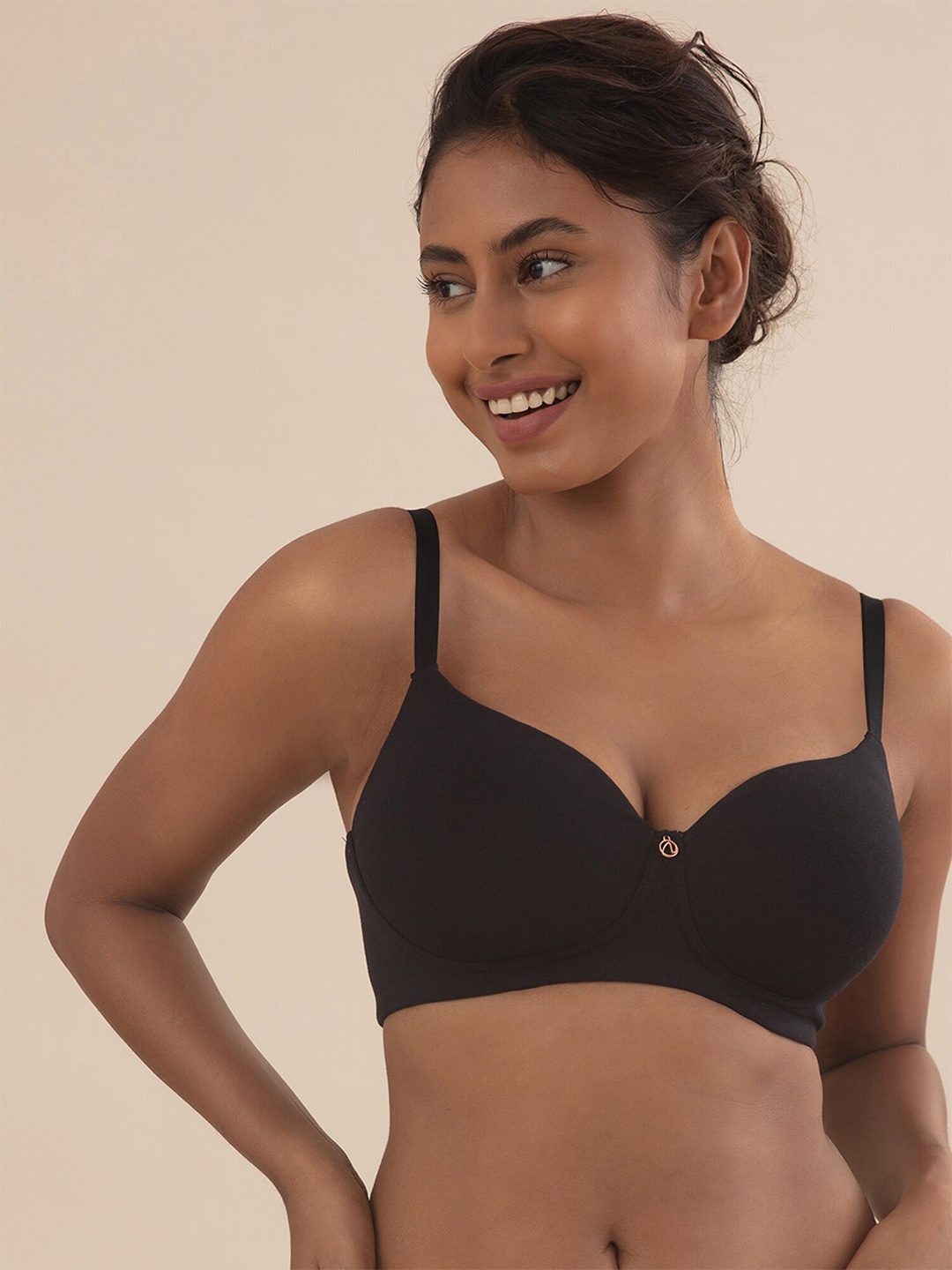 

NYKD Solid Lightly Padded Cotton Underwired Medium Coverage Bra - NYB094, Black