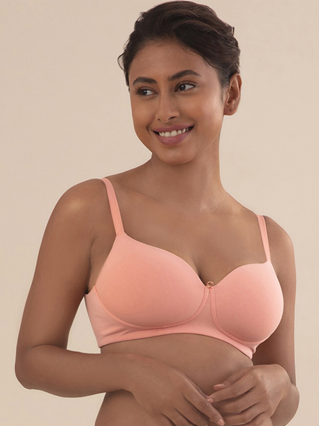 

NYKD Solid Lightly Padded Cotton Underwired Medium Coverage Bra - NYB094, Peach