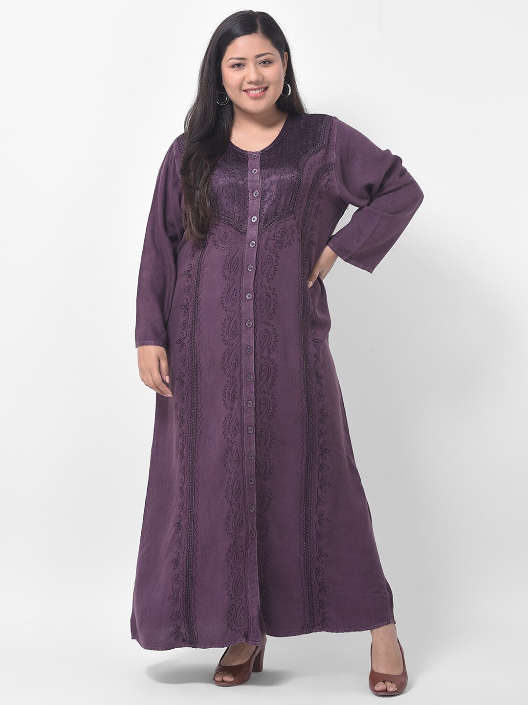 

VELDRESS Purple Ethnic Motifs Embroidered Maxi Dress