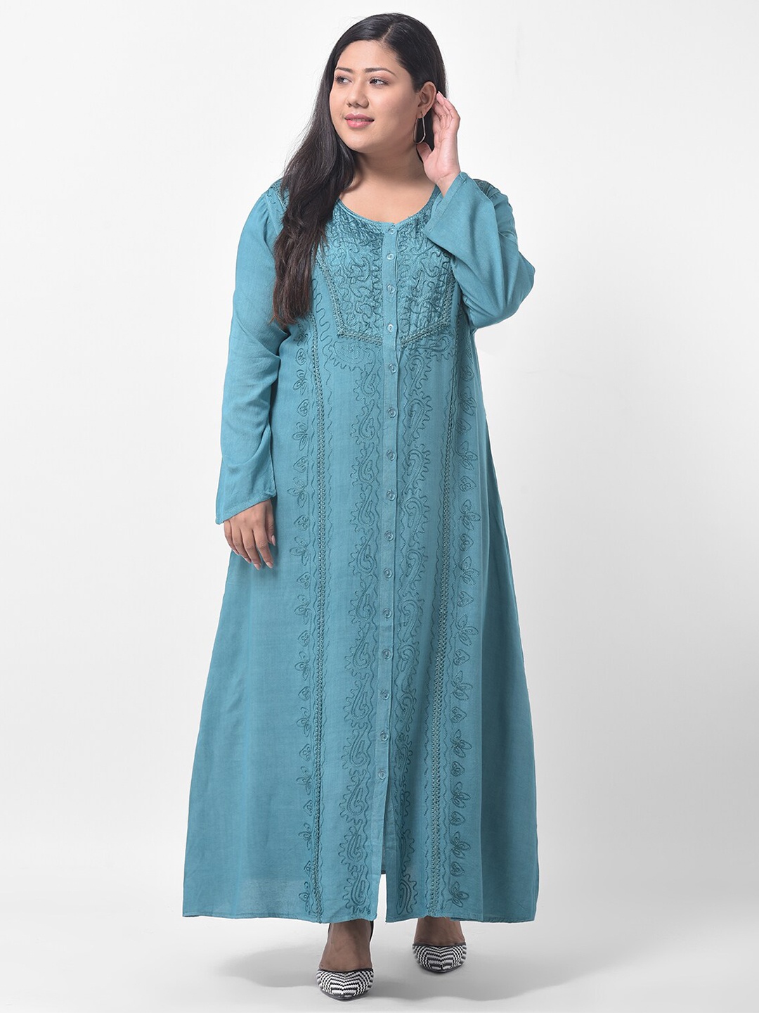 

VELDRESS Blue Ethnic Motifs Embroidered Ethnic Maxi Dress