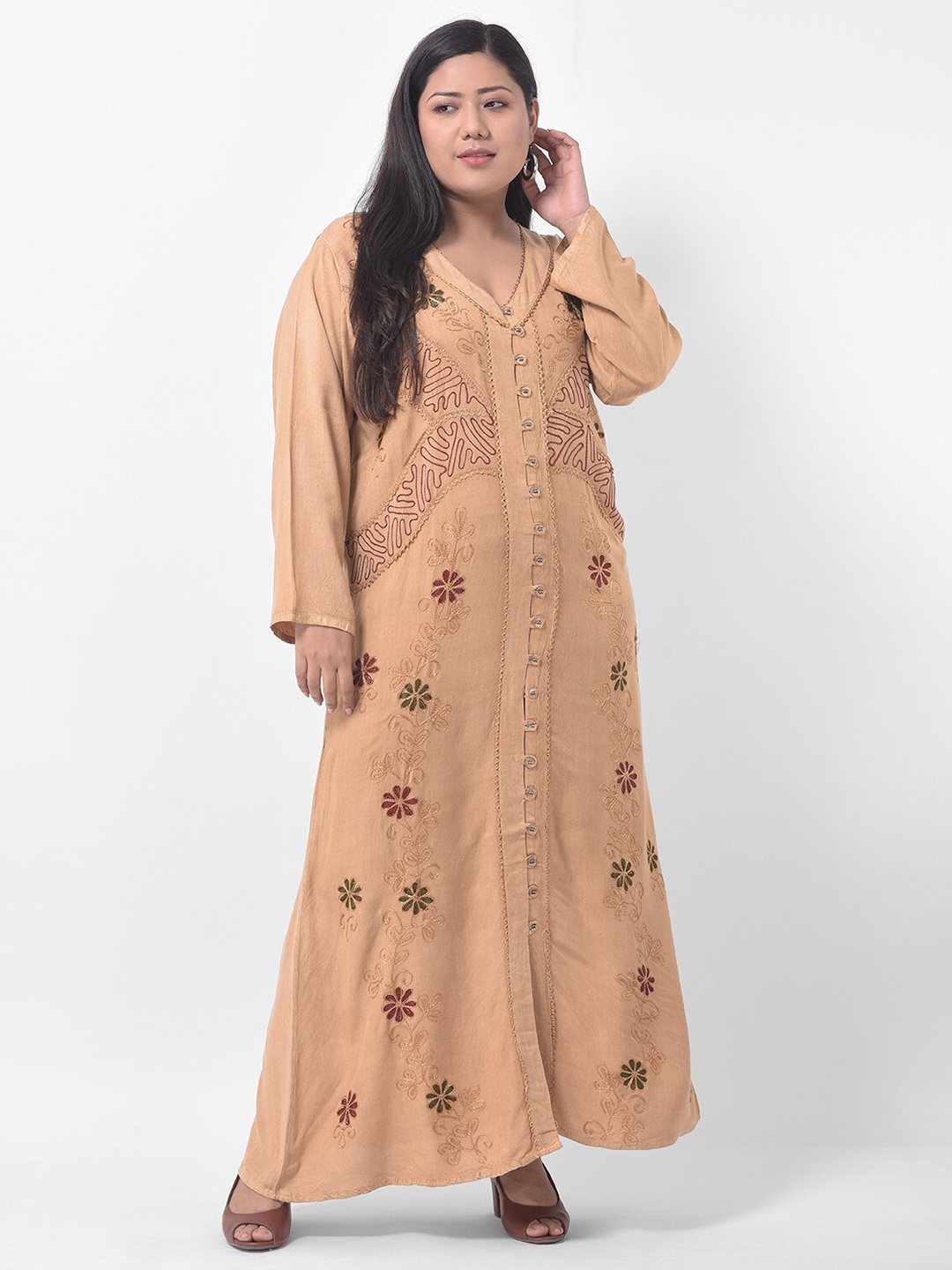 

VELDRESS Beige Ethnic Motifs Embroidered Ethnic Maxi Dress