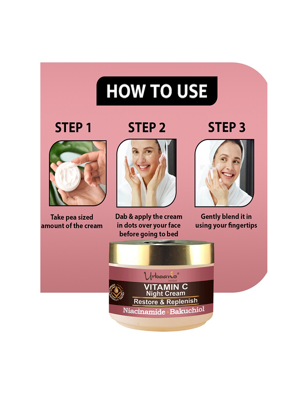 

Urbaano Herbal Vitamin C Night Cream to Restore & Replenish Skin with Niacinamide - 50 g, Pink