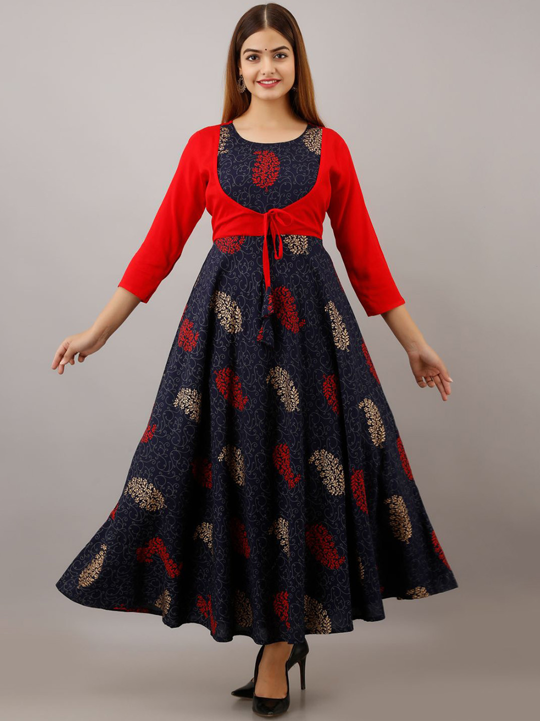 

PURSHOTTAM WALA Women Blue Floral Layered Aline Dress