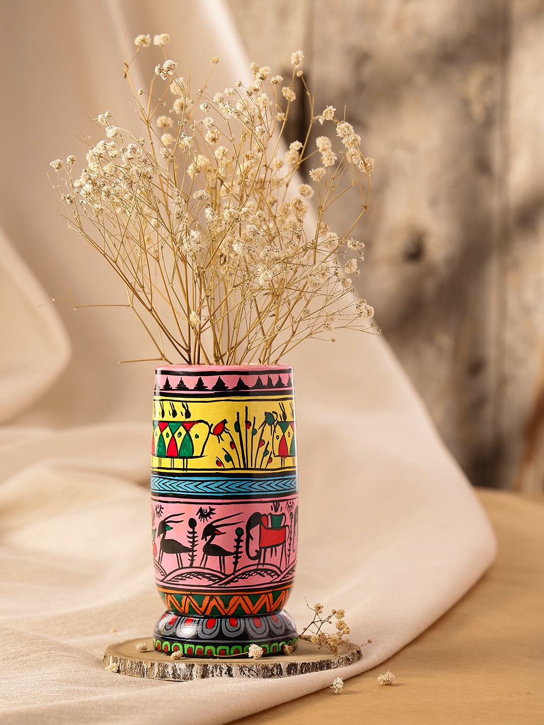 

Taavi Pink & Yellow Tribal Printed Pen Holder
