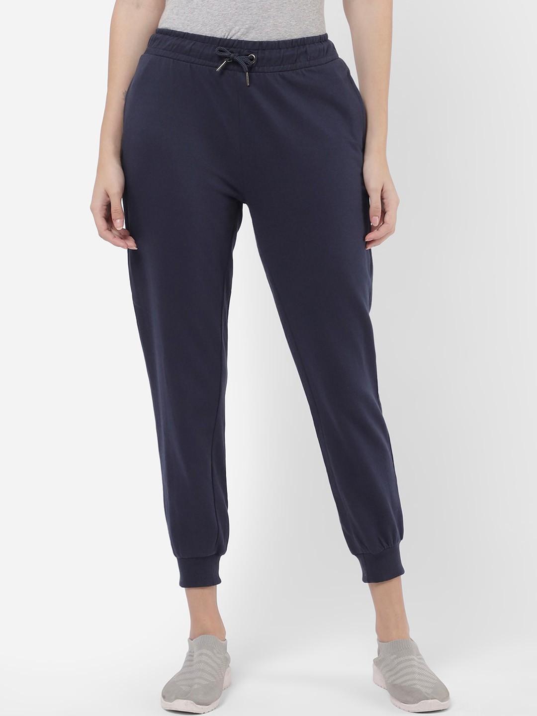 

R&B Women Navy Blue Solid Cotton Joggers