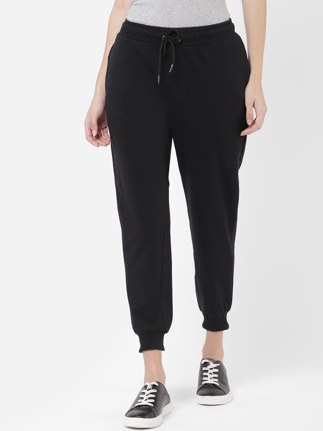 

R&B Women Black Solid Regular-Fit Cotton Joggers