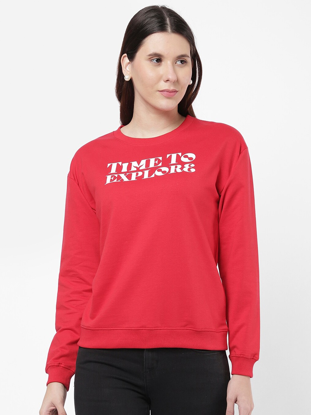 

R&B Women Red Printed Cotton Sweatshirt