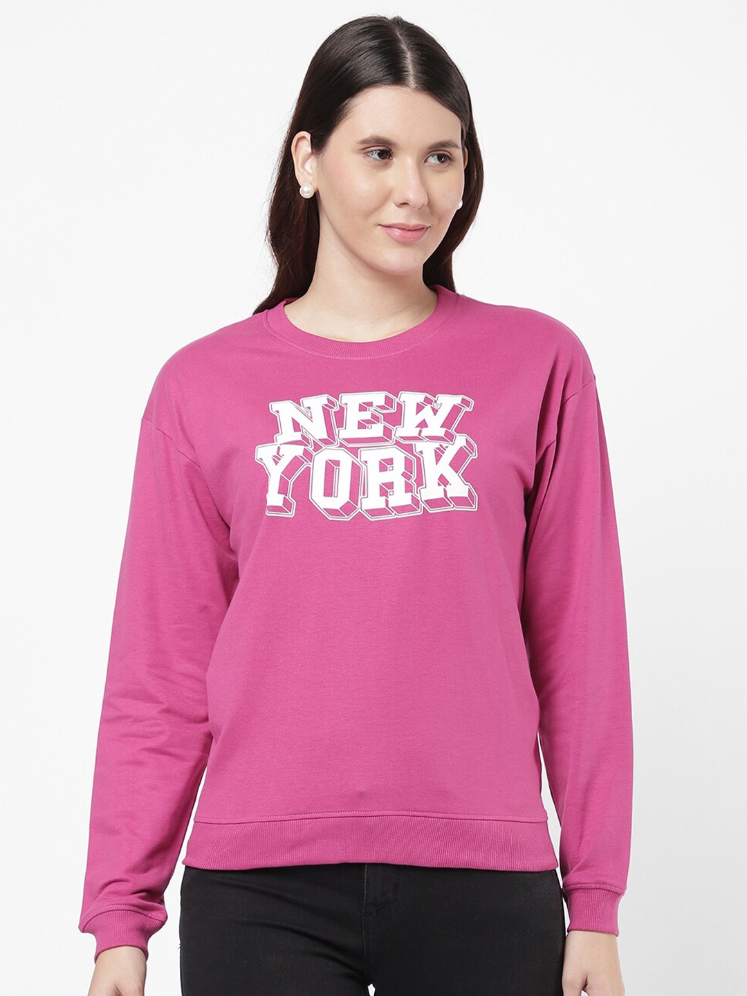 

R&B Women Purple Printed Cotton Sweatshirt