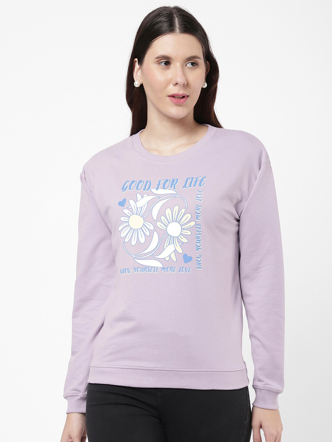 

R&B Women Purple Printed Cotton Sweatshirt