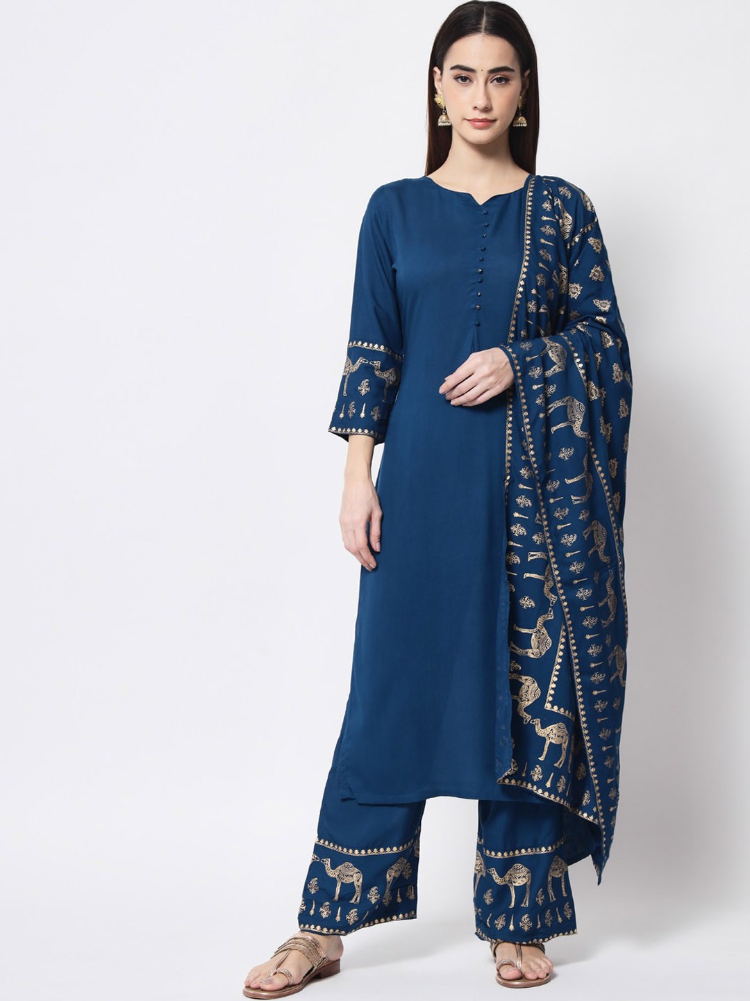 

Sitaram Designer Women Teal Kurta with Palazzos & With Dupatta