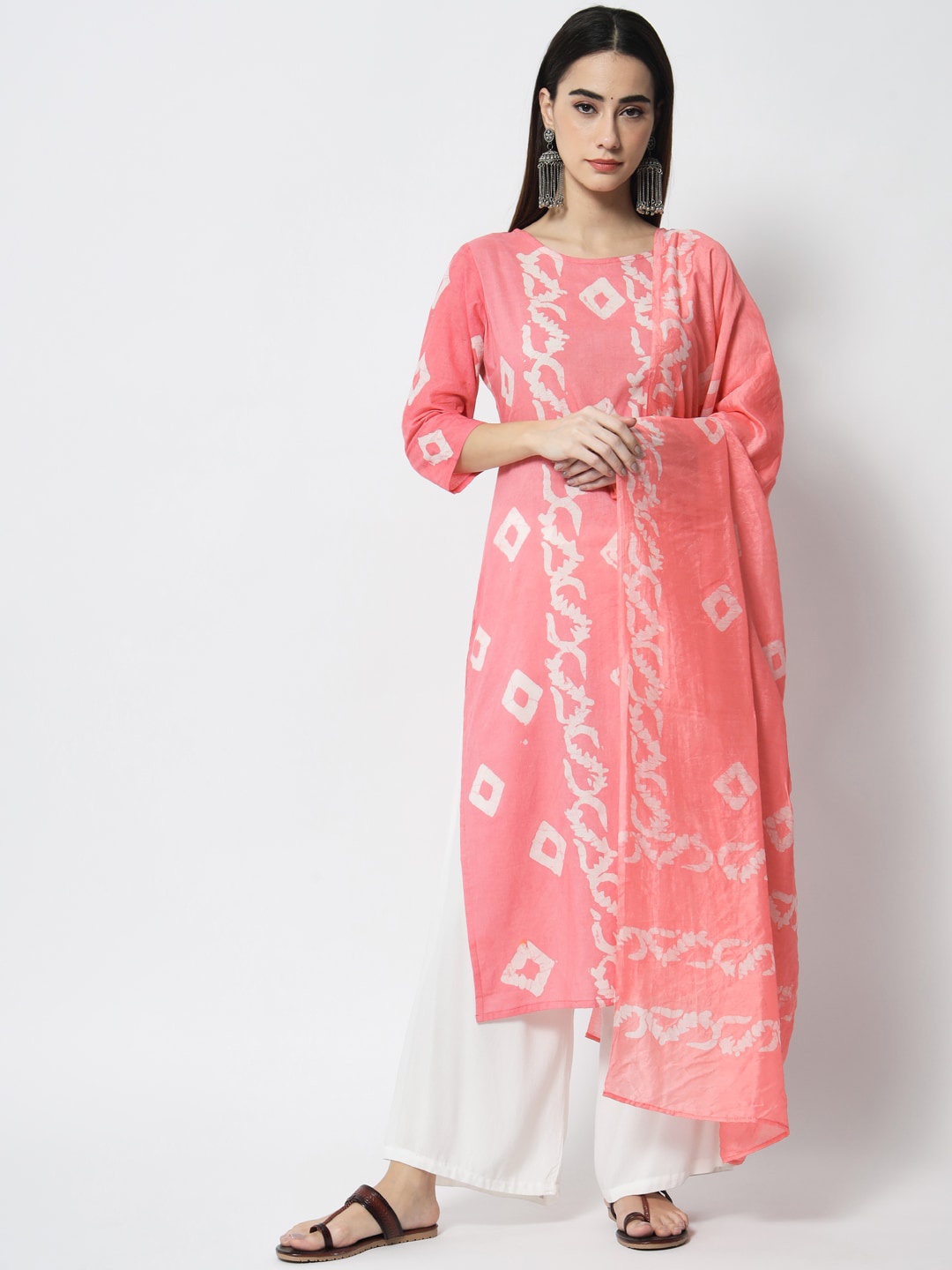 

Sitaram Designer Women Pink Printed Pure Cotton Kurta with Palazzos & With Dupatta