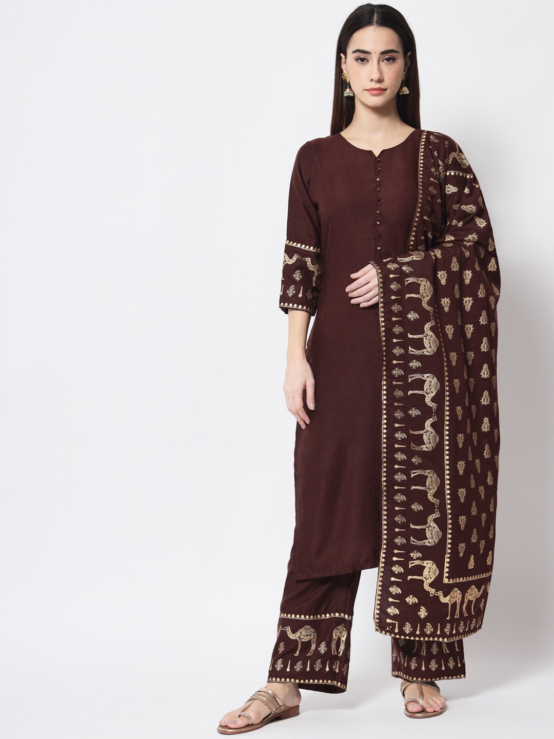 

Sitaram Designer Women Brown Kurta with Palazzos & With Dupatta