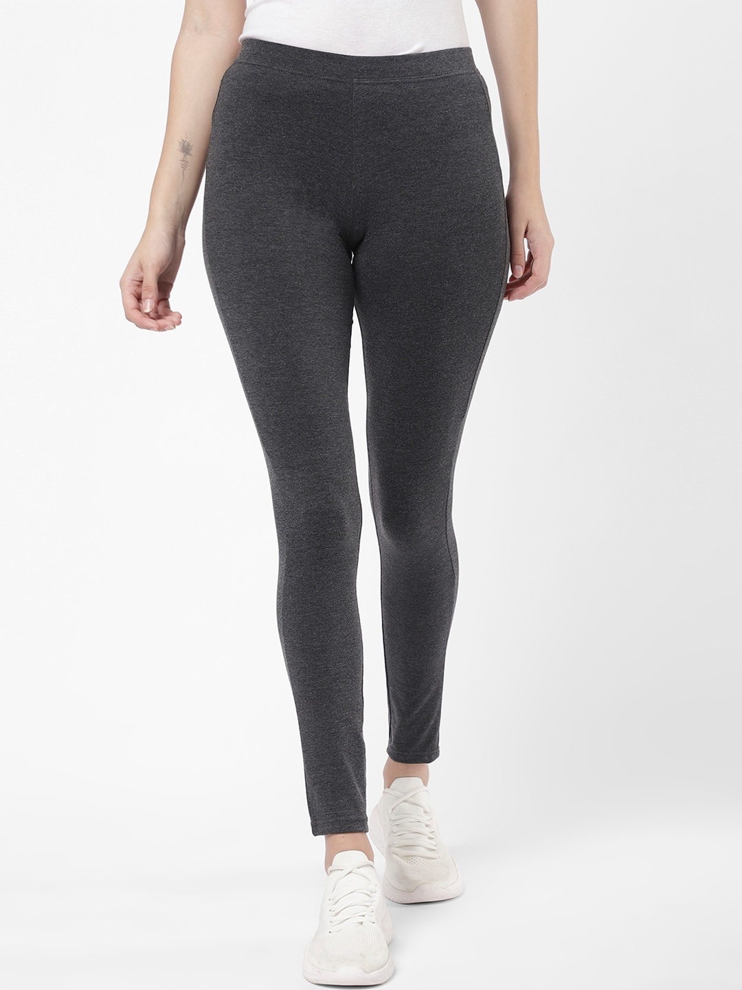 

R&B Women Grey Solid Ankle-Length Leggings