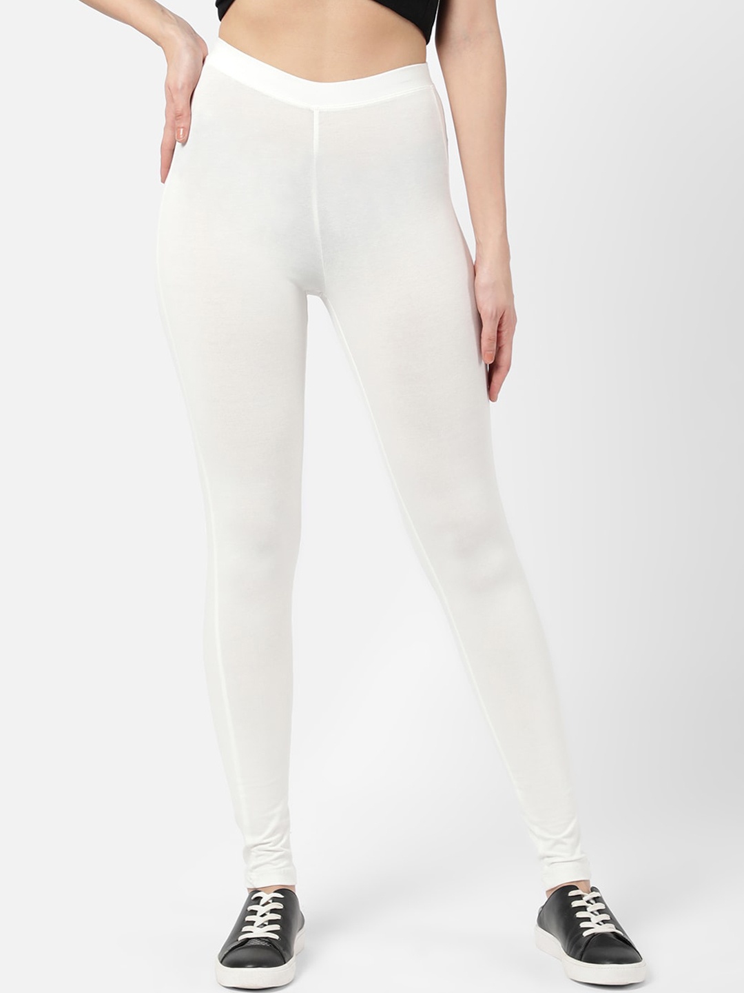 

R&B Women White Solid Ankle Length Leggings