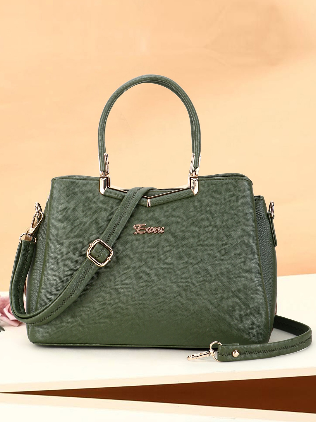 

Exotic Olive Green PU Structured Handheld Bag