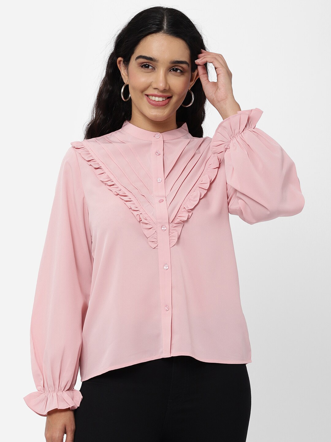 

R&B Pink Mandarin Collar Top