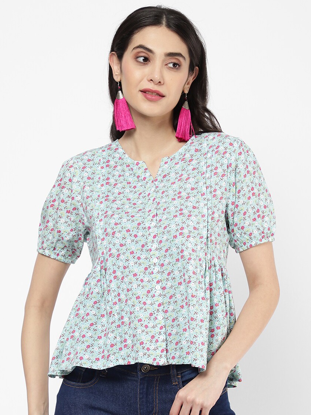 

R&B White Floral Print Top