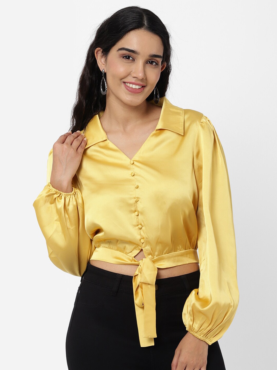 

R&B Yellow Shirt Style Crop Top