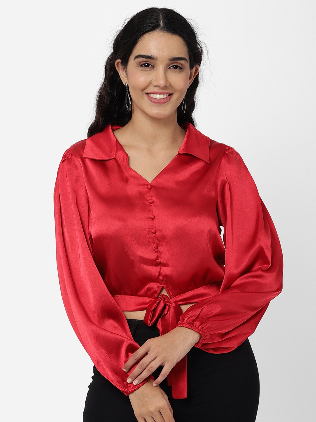 

R&B Red Solid Shirt Style Top