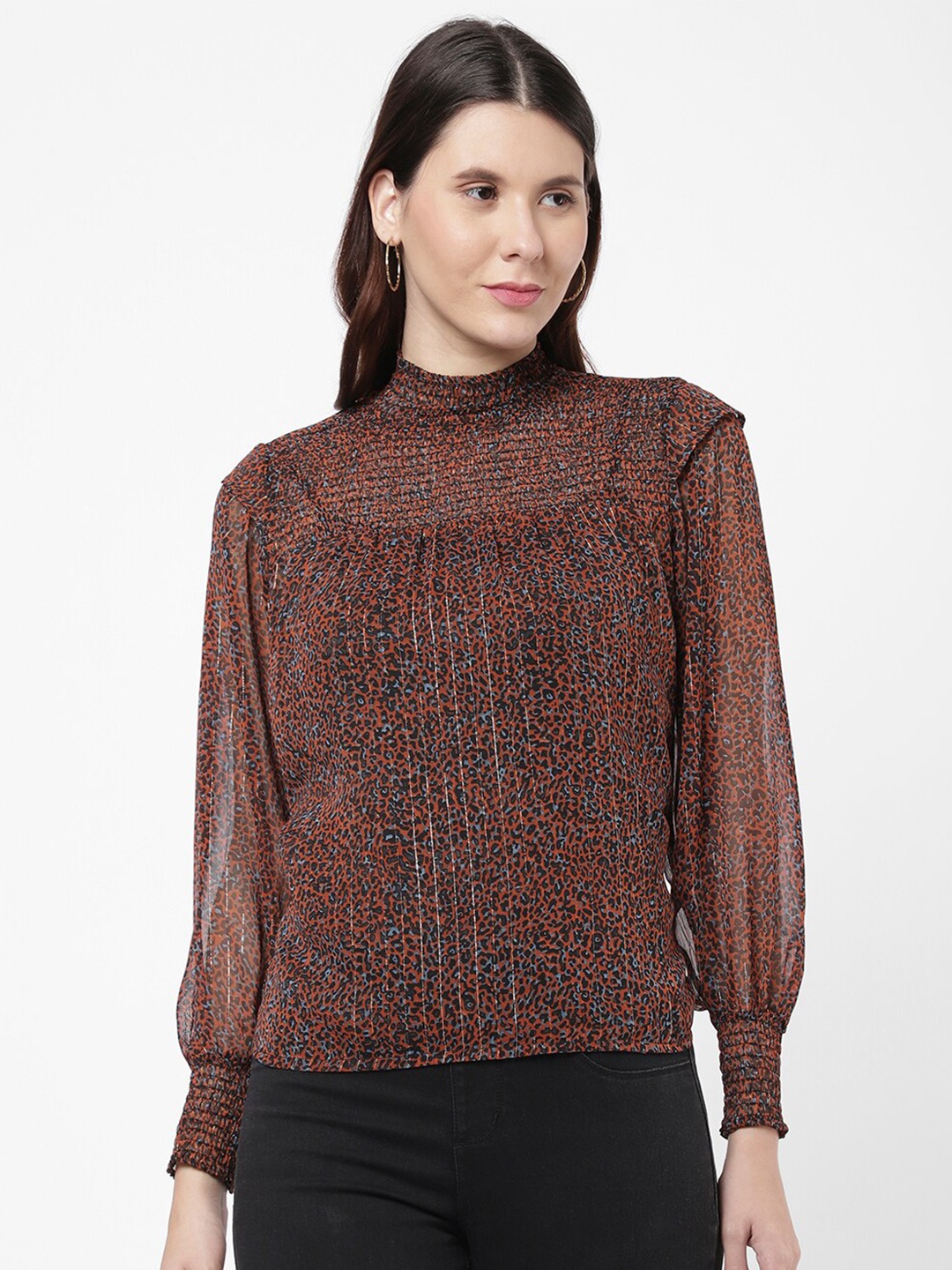 

R&B Brown & Red Animal Print Top