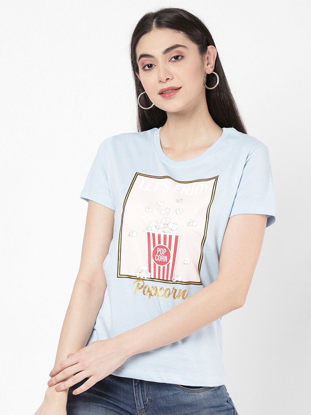 

R&B Women Blue Typography Printed T-shirt