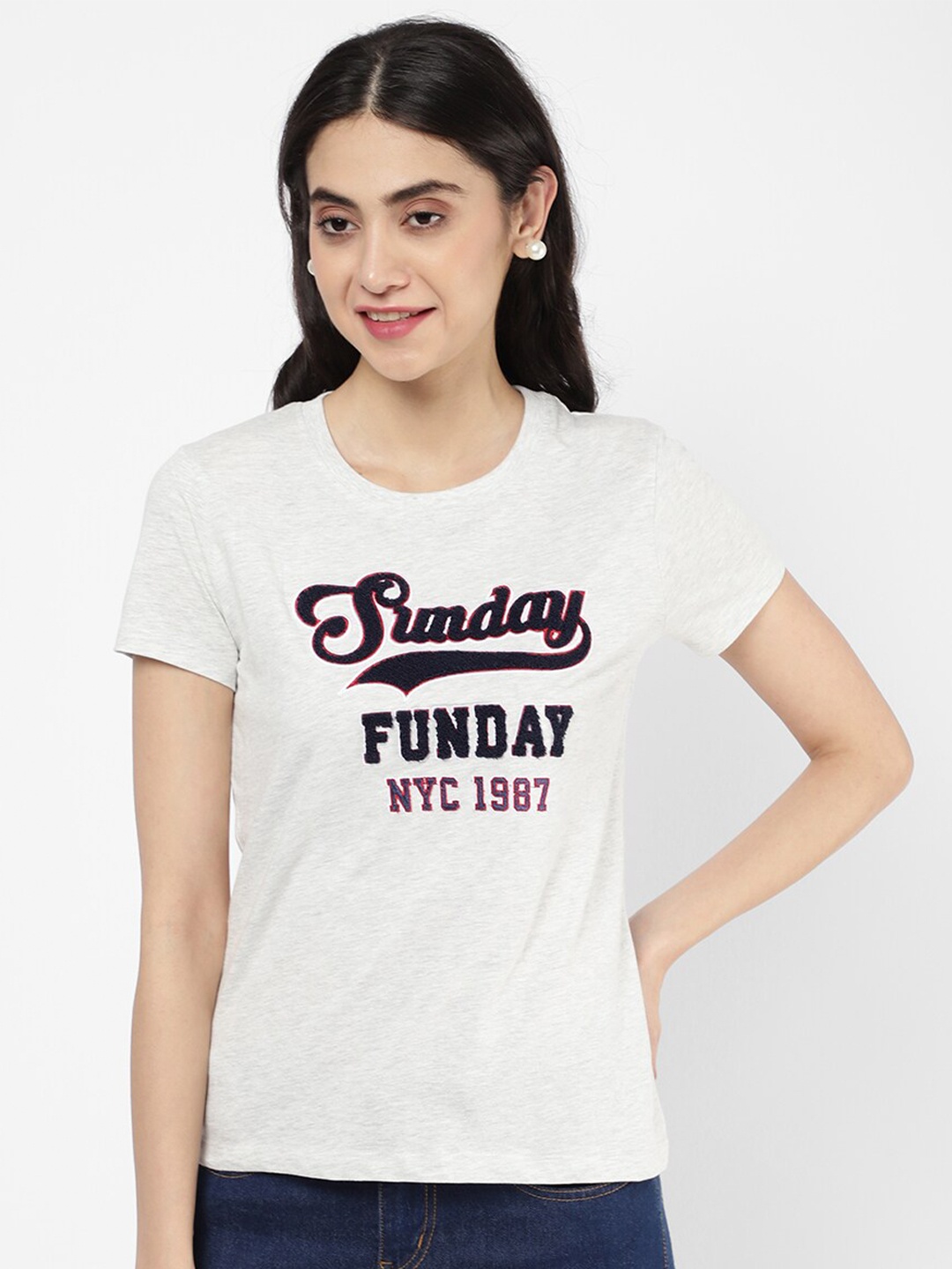 

R&B Women Grey Typography Printed T-shirt