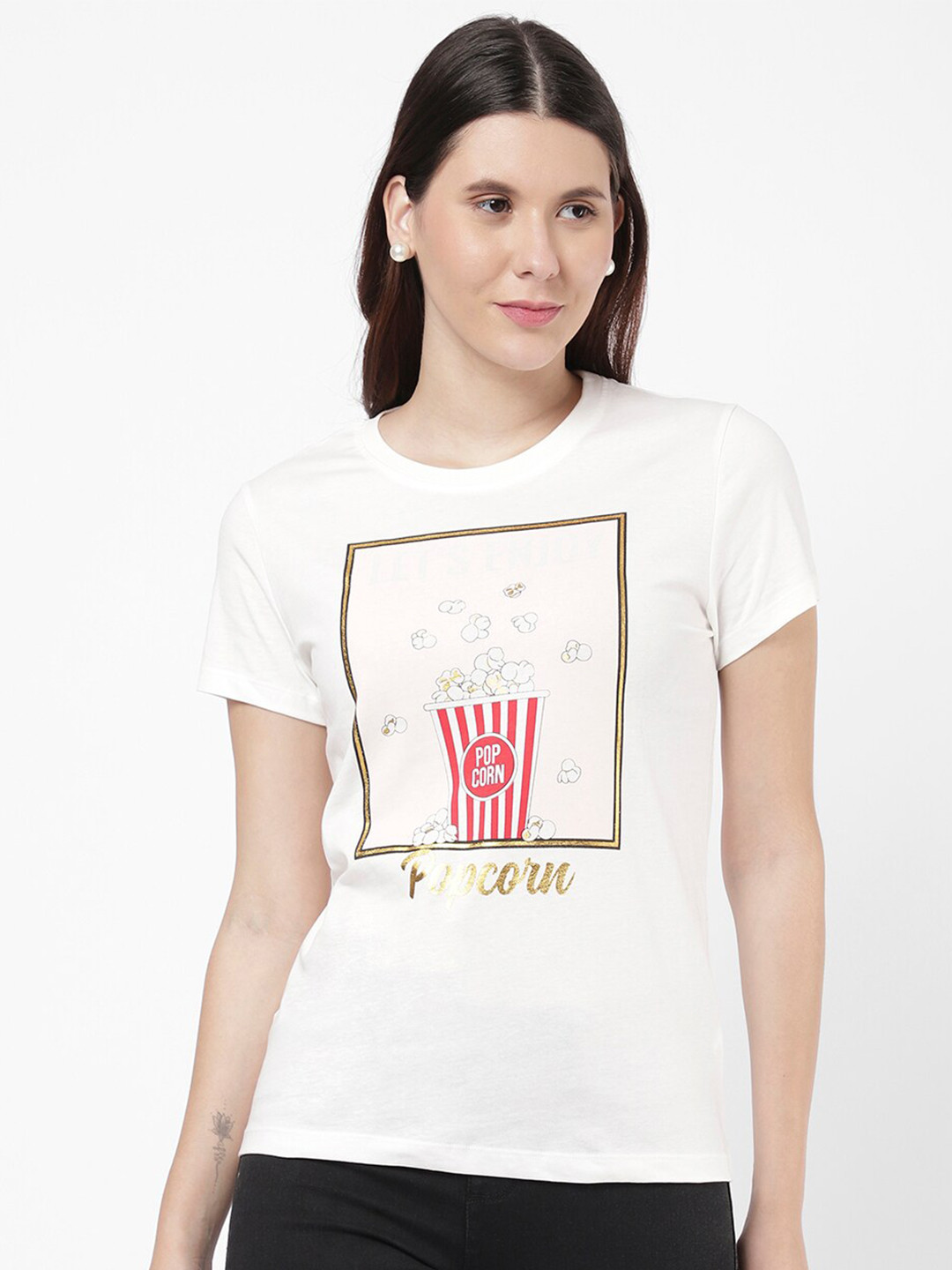 

R&B Women White Typography Printed T-shirt