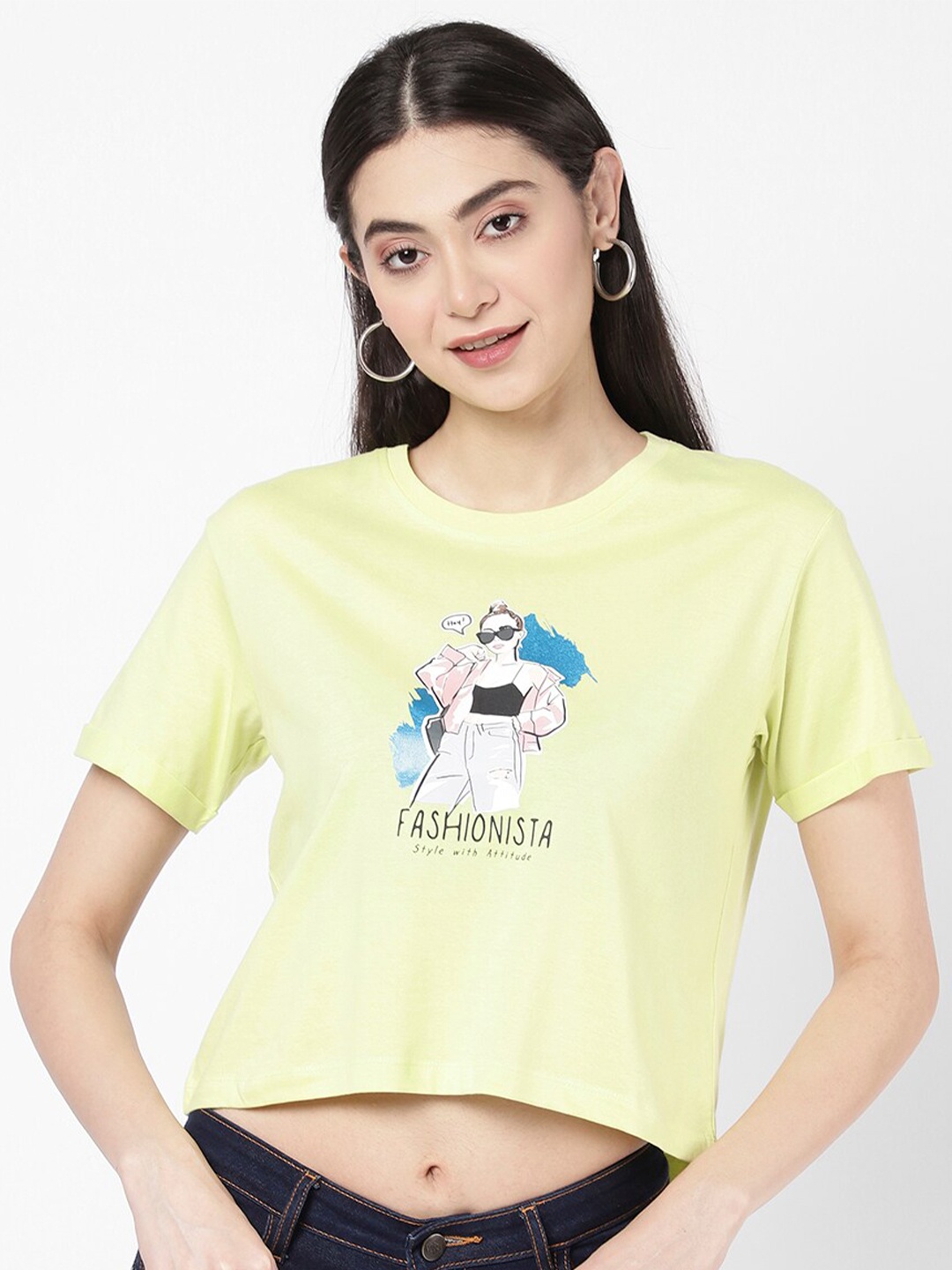 

R&B Women Yellow Printed T-shirt