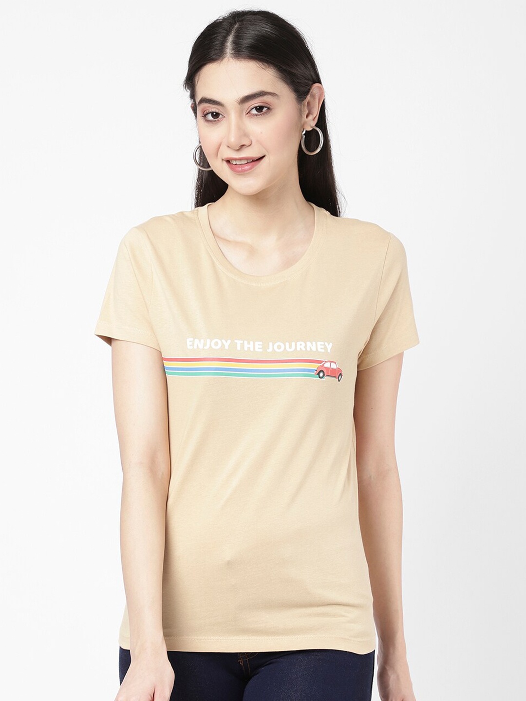 

R&B Women Beige Cotton T-shirt
