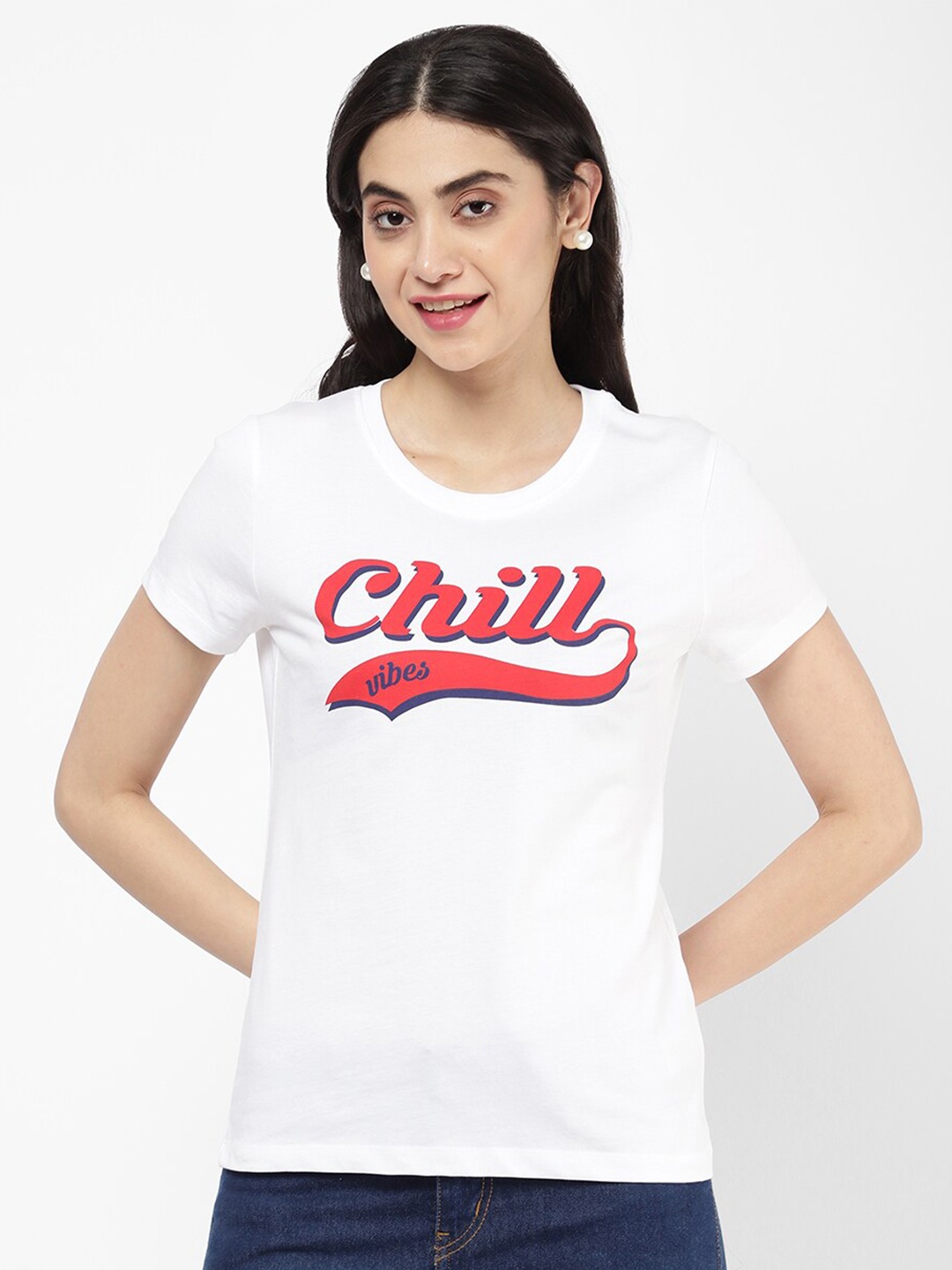 

R&B Women White Typography Printed T-shirt