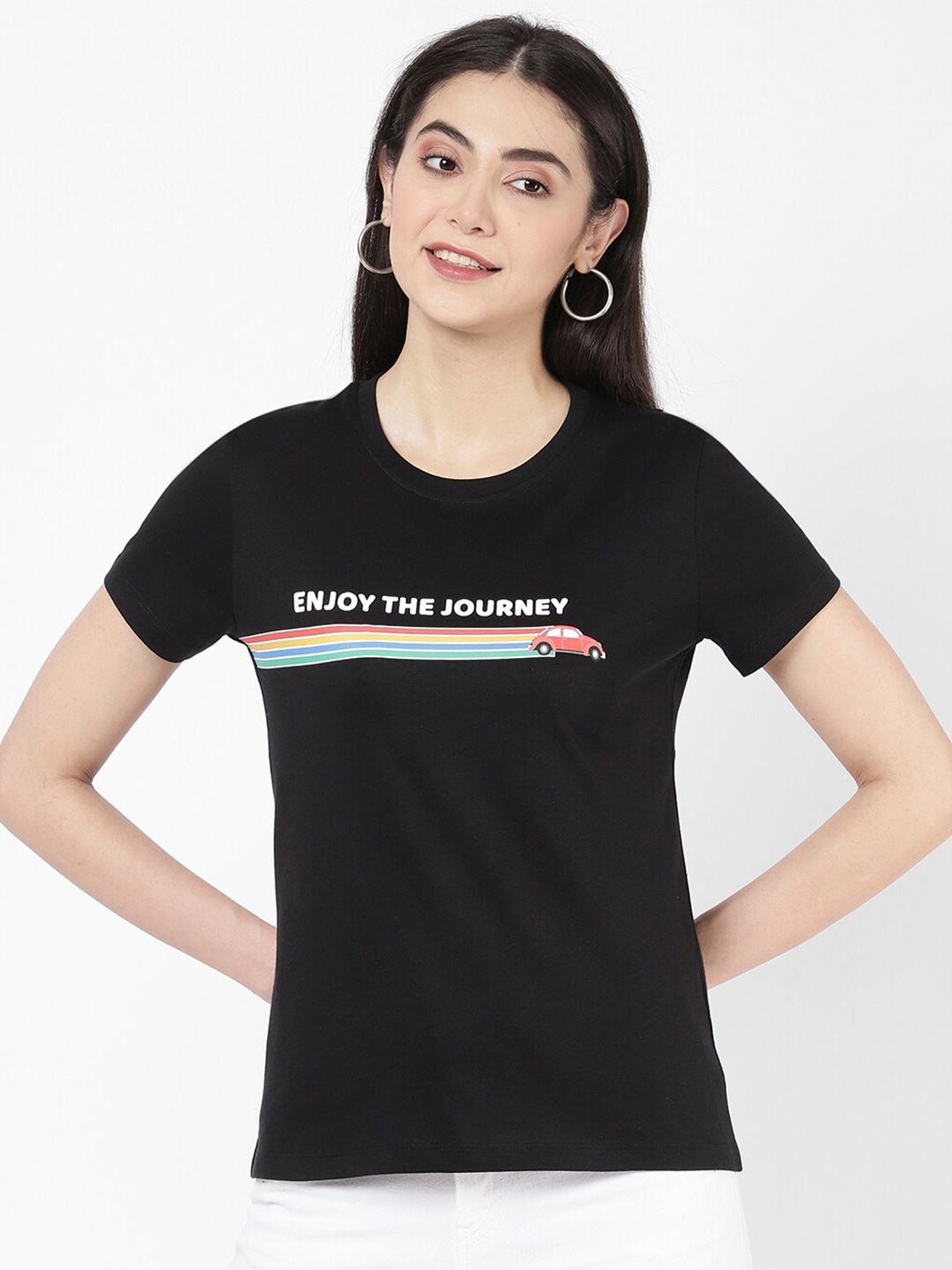 

R&B Women Black Typography Printed T-shirt
